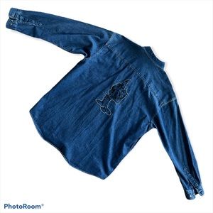 VINTAGE DISNEY CATALOG DENIM BUTTON DOWN SHIRT, EMBROIDERED MICKEY MOUSE, SZ: L